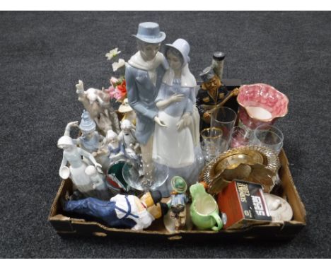 A box of Spanish and continental figures, Goebel figures, Maling, glass ware etc 