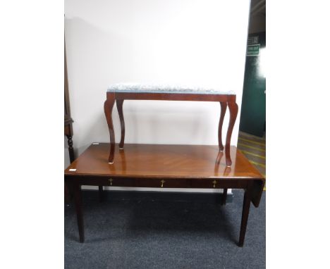 A mahogany flap end sofa table and a dressing table stool 