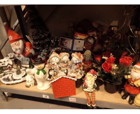 Shelf of Christmas decorations ornaments etc 