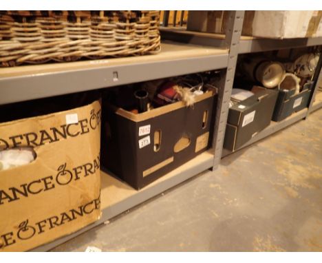Six boxes of ceramics ornaments tea set part tea service coffee sets and glassware 