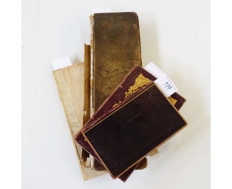 Mid 19th century scrapbook, 32 x 10 cms, with sketches, cuttings , notes etc. binding poor, 19th century notebook, full leath