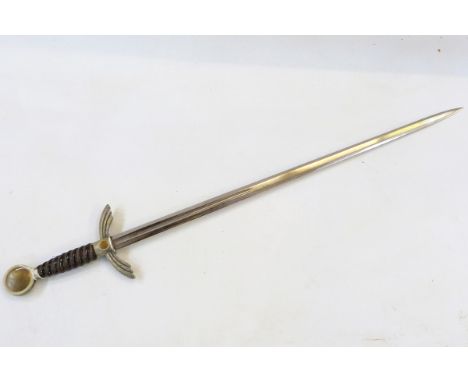 German Third Reich Luftwaffe officer's sword with swastika pummel over wire-bound wooden hilt, with winged crossguard and Sol