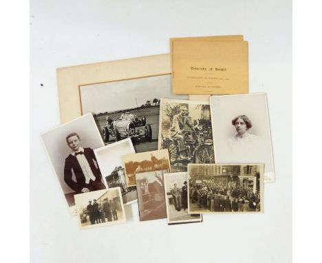 Quantity of assorted photographs including early 20th century portrait photos, one of a gentleman on a motorbike dated 1919, 