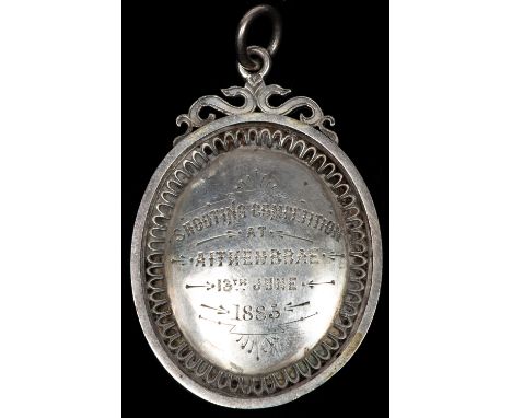 Aitkenbrae Shooting Competition oval silver medal, obverse engraved "Shooting Competition at Aitkenbrae 13th June 1885", with