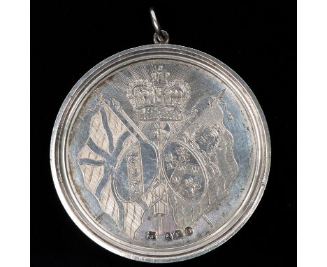 Loyal White Chapel Volunteers: a large circular engraved shooting medal 1810, obverse crowned crossed flags (Union and White 