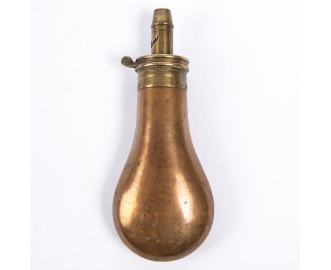 A plain copper powder flask 6½", the patent top stamped "Improved Patent" and"James Bartram &amp; Co, Birmingham". GC (the cu