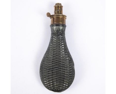 A good embossed copper powder flask "Basketwork Overall" (R422, no rings), with patent top, as new condition, retaining all o