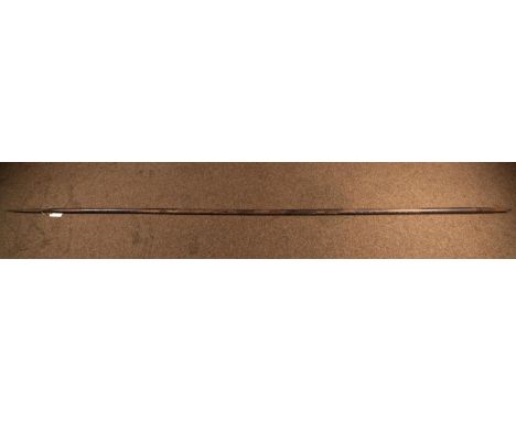 An 1848 pattern wooden cavalry lance, 109" (9'1") overall, with long flattened diamond section head, the socket with ordnance