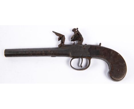 A 44 bore flintlock boxlock pocket pistol by W Brown of Lewes, 8½" overall, turn off barrel 3¾", London proved , with plain s