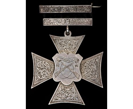 Berwickshire Artillery Vols: a large silver shooting award, not HM, being a 4 armed cross, each arm having foliate engraving,