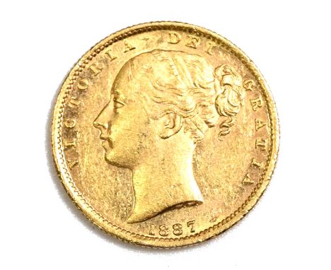 1887 Queen Victoria Australian Sydney Mint gold 'full' Sovereign with Young Head portrait (Marsh 83, S 3855). Obverse: Young 