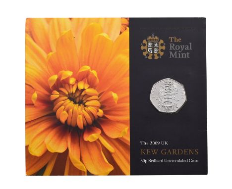 2009 brilliant uncirculated Kew Gardens 50p sealed in original card sleeve of issue from The Royal Mint. Obverse: Ian Rank-Br