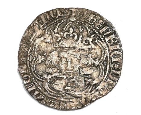 1489-1493 King Henry VII facing bust issue hammered silver Groat with cinquefoil mintmark (S 2198). Obverse: facing portrait 