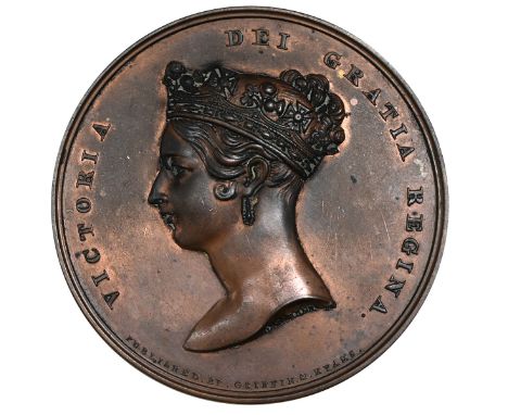 1837 Queen Victoria large copper gilt accession medal by J Barber (Eimer 1296, BHM 1756). Obverse: youthful left-facing portr