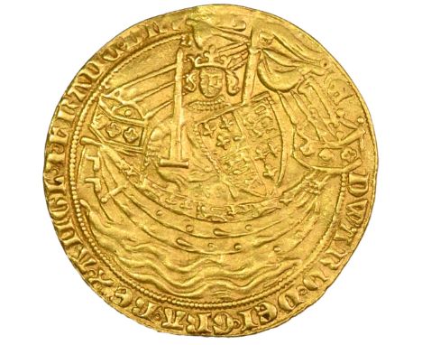 1356-1561 King Edward III gold series G fourth coinage pre-treaty period Noble (S 1490, N 1180). Obverse: the king faces us, 