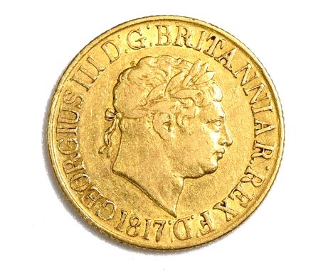 1817 King George III gold 'full' Sovereign: first year of issue with Saint George reverse (S 3785, Marsh 1). Obverse: first l