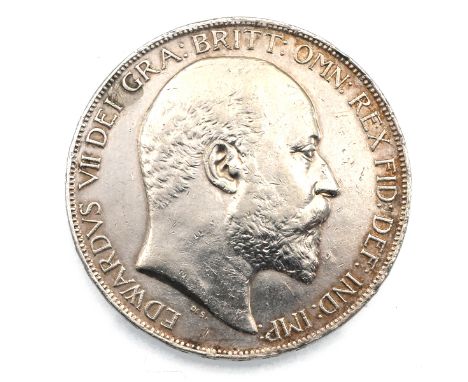 1902 King Edward VII silver Crown: first issue of this reign with St George reverse (S 3978). Obverse: uncrowned portrait of 