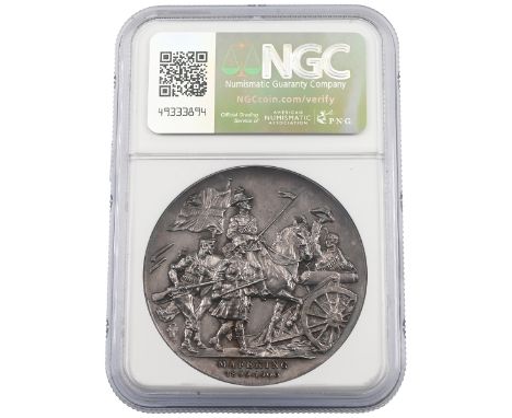 1900-dated General Baden-Powell Siege of Mafeking silver medal graded MS 62 by NGC (Eimer 1843a, BHM 3677). Obverse: uniforme