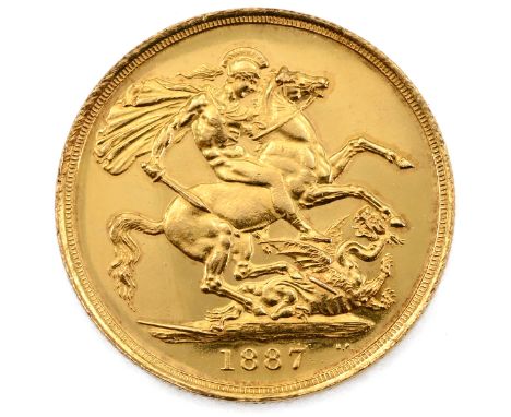 1887 Queen Victoria gold Double Sovereign or Two Pound coin, possibly a cleaned proof (S 3865). Obverse: Jubilee Head portrai