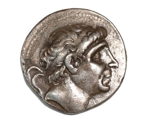 223-187 BC Seleucid Empire, Antiochus III the Great silver Tetradrachm. Obverse: diademed head facing right. Reverse: seated 