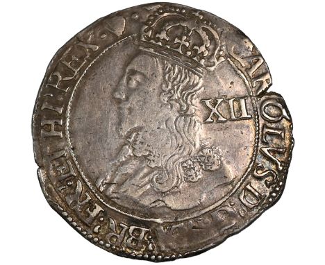 1632-1633 Tower mint under King Charles I hammered silver Shilling with harp mintmark. Obverse: crowned bust with 'XII' mark 