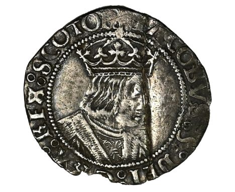 1526-1539 Scotland King James V hammered silver Second Coinage Groat with profile bust (S 5376). Obverse: a crowned portrait 