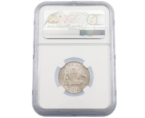 1910 Australia King Edward VII silver Shilling coin graded MS 63 by NGC - last issue of this monarch (KM 20). Obverse: crowne