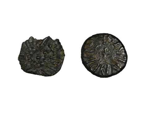 Group of two (2) Anglo-Saxon Stycas, Includes (1) c830-c867 Northumbria copper alloy Styca of Archbishop Wigmund (S 870) with