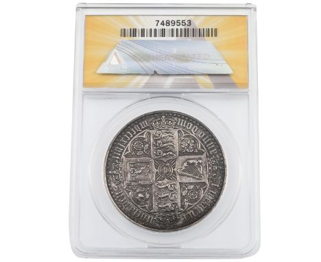 1847 Queen Victoria 'Gothic' Crown with Undecimo edge, graded PF 58 Details by ANACS (S 3883, Bull 2571). Obverse: elaborate 