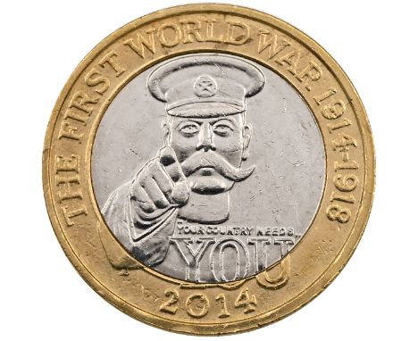 2014 Lord Kitchener mule £2 coin with no denomination, authenticated by The Royal Mint. Obverse: 'Your country needs you' rec