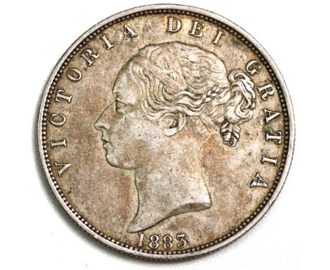 1883 Queen Victoria silver Halfcrown with Young Head portrait (ESC 711, Bull 2762, S 3889). Obverse: William Wyon's youthful 