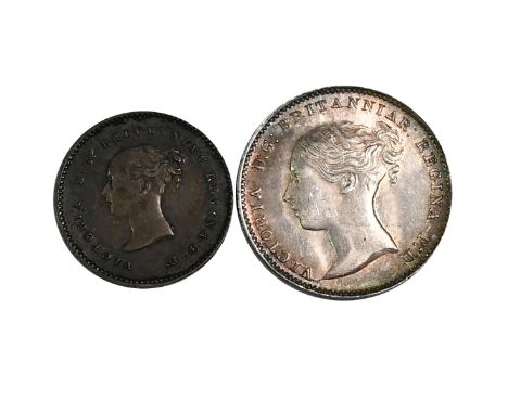 Group of two (2) Queen Victoria Young Head silver Maundy Money coins. Includes: (1) 1862 Queen Victoria Maundy Threepence, an