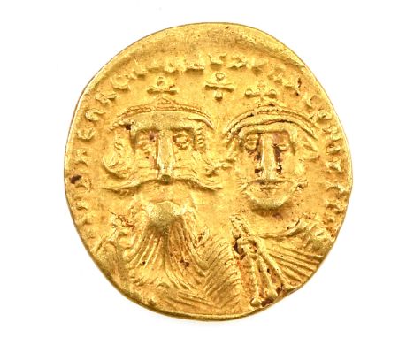 610-641 AD Byzantine Empire Heraclitus and Heraclius Constantine gold Solidus. Obverse: facing busts of Heraclius (bearded, l