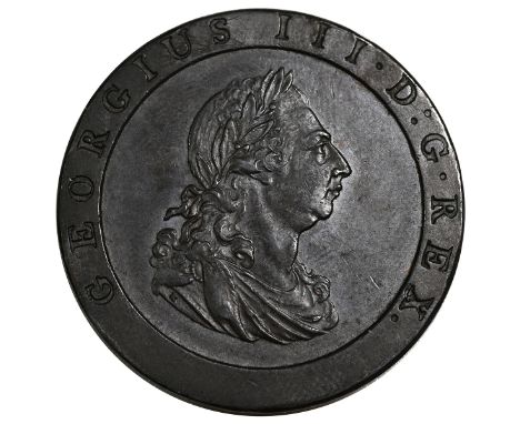 1797 King George III copper 'Cartwheel' Penny coin struck at Matthew Boulton's Soho Mint (S 3777). Obverse: right-facing port