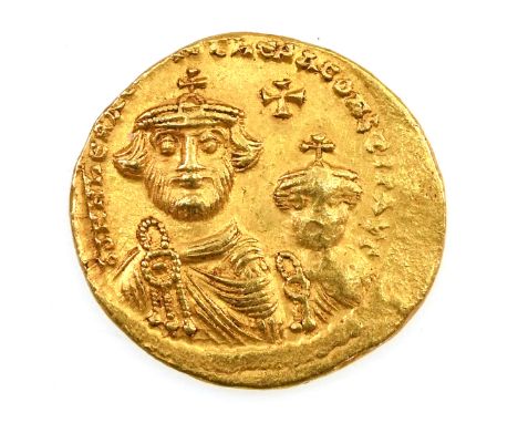 610-641 AD Byzantine Empire gold Solidus of Heraclitus and Heraclius Constantine. Obverse: facing busts of Heraclius (bearded