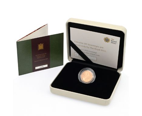 2020 Withdrawal from the European Union Brexit gold Sovereign struck on 31 January 2020. Obverse: Queen Elizabeth II portrait