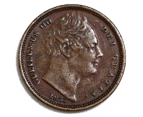 1837 King William IV copper Half Farthing struck for use in British Ceylon, modern Sri Lanka (S 3849). Obverse: right facing 