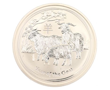 2015 Australian Lunar Year of the Goat 5oz silver uncirculated bullion coin from the Perth Mint. Obverse: Ian Rank-Broadley's