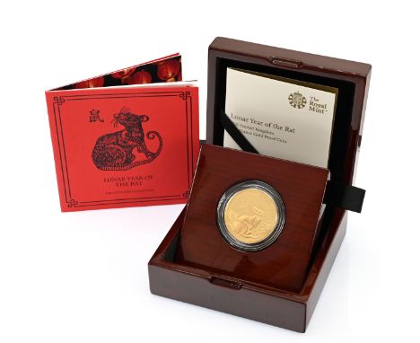 2020 Year of the Rat 1oz gold proof coin from The Royal Mint's Lunar or Shēngxi&agrave;o Collection. Obverse: Jody Clark's po