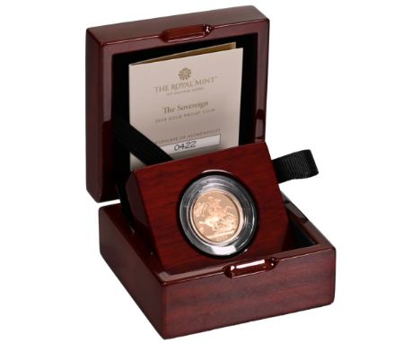 2024 Royal Mint King Charles III gold proof Sovereign in original presentation packaging with certificate. Obverse: uncrowned
