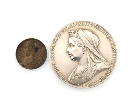 Group of two (2) 1897 official silver Queen Victoria Diamond Jubilee medals (Eimer 1817a and 1817b, BHM 3506). Includes: (1) 