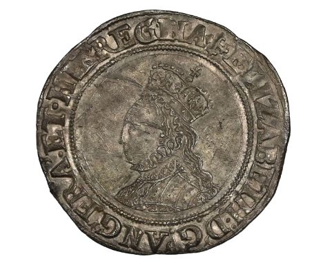 1560-1561 Queen Elizabeth I Second Issue silver Shilling with cross crosslet mintmark (S 2555). Obverse: left-facing crowned 