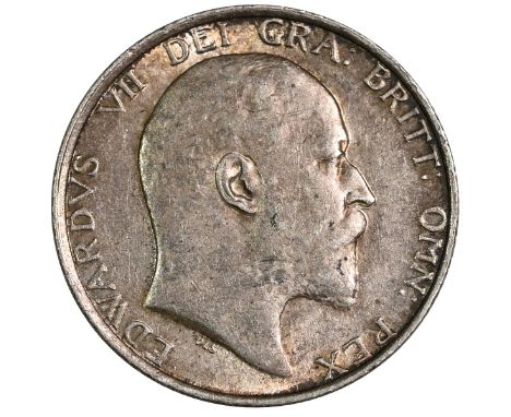 1908 King Edward VII difficult to find silver Shilling coin (ESC 1417, Bull 3594, S 3982). Obverse: uncrowned portrait of Kin