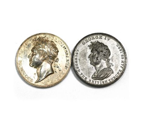 Group of two (2) 1821 King George IV official and unofficial Coronation medals in white metal and silver. First (1) is the of
