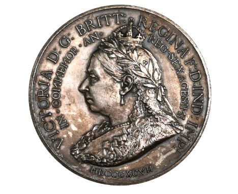 1897 Queen Victoria Diamond Jubilee 'Primates of all England' silver medal by Frank Bowcher. Obverse: crowned, veiled and dra