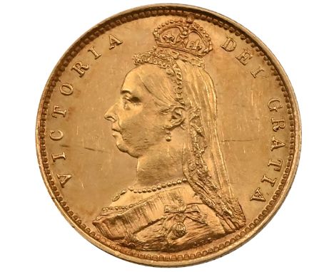 1887 Queen Victoria gold Half Sovereign with Jubilee Head portrait and shield back (S 3869, Marsh 478). Obverse: Joseph Edgar