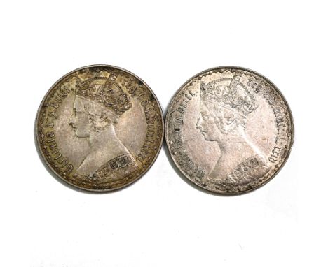 Group of two (2) 'Gothic' Florins (Two Shillings) of Queen Victoria dated 1881 and 1884 (S 3900, ESC 858A). Includes (1) 1881