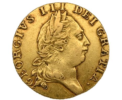 1790 King George III gold full &lsquo;Spade' reverse Guinea coin (S 3729, MCE 394). Obverse: 'GEORGIVS III DEI GRATIA.'. Reve