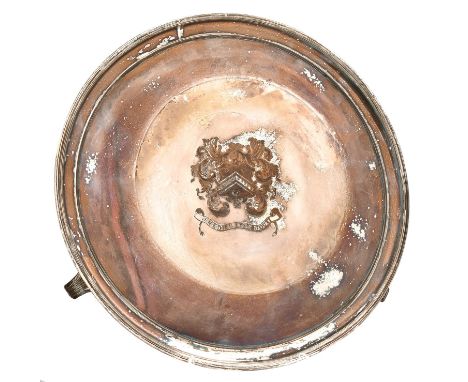 An Old Sheffield plate salver, c1800, with reeded rim and fluted feet, engraved with armorials, 36cm diam  Provenance: S J Sh