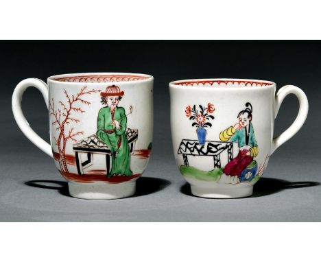 A Worcester coffee cup and a Liverpool coffee can, John or Seth Pennington, c1780 and c1770, the Worcester cup painted in the
